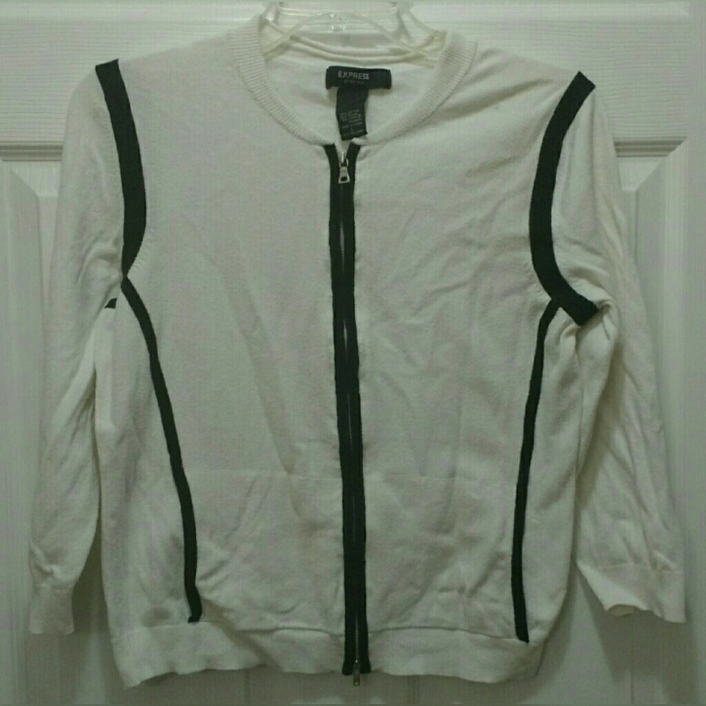 Express Stretch white zip cardigan, size large